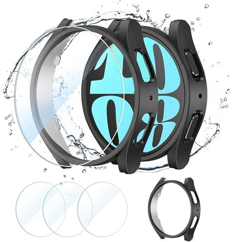 CAVN [3+1 Stück Schutzfolie Kompatibel mit Samsung Galaxy Watch 6 40mm, Wasserdichtes Glas Schutz +PC Schutzhülle Displayschutz Gehäuse Kompatibel mit Galaxy Watch 6 40mm