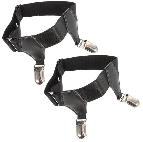 FRCOLOR 2Pcs Men's Sock Garters with Non-Slip Double Duckbill Clamps, Adjustable Elastic Thigh High Sock Suspenders for Various Occasions