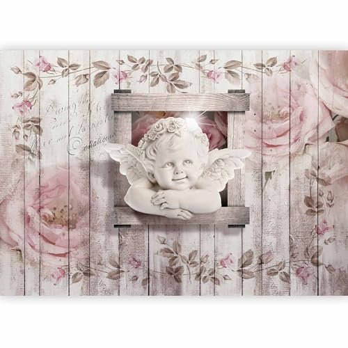 murando - Papier peint panoramique figuratif 250x175 cm - Revêtement mural décoration salon - Design moderne - Gris beige marron - Anges bois rétro plantes roses mignonnes ancien h-A-0048-a-a