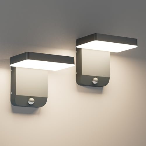 K-Bright 2Stück außenlampe mit bewegungsmelder, Aussenleuchte Mit Bewegungsmelder Außenlampe LED Wandleuchte Aussen für Balkon, Garten IP65 wasserdicht Anthrazit