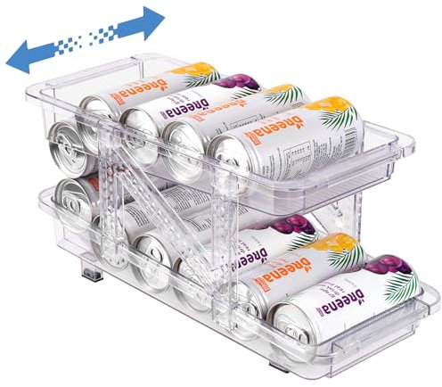 Wylnsie Einstellbare Breite Doppelschicht-Dosen-Organizer, Auto Rolling Soda Dosen-Spender Getränkeaufbewahrung für Kühlschrank Küche Pantry Kabinett Konserven Lebensmittel