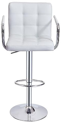 Panana 1er Set Barstuhl Tresenhocker Bistrohocker Designer Hocker mit Armlehnen, Rückenlehne und Fußstütze, Kunstleder höhenverstellbar 360° drehbar verchromter Stahl (Weiß)
