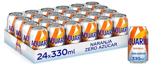 AQUARIUS Naranja Zero Azúcar, Bebida Hidratante con Sales Minerales - Pack de 24 Latas de 330 ml