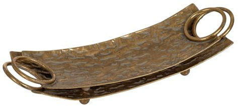 LOLAhome Set de 2 bandejas de Metal martelado Dorado Envejecido