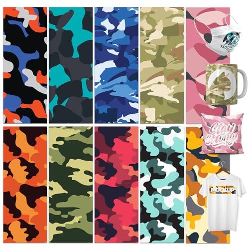 LUCKIGUCK Infusible Transfer Ink Sheets 8 Stück/Set,Tarnung Vorgedrucktes gefärbtes Sublimationspapier 30.5x30.5CM Eisen auf T-Shirt und Tasse
