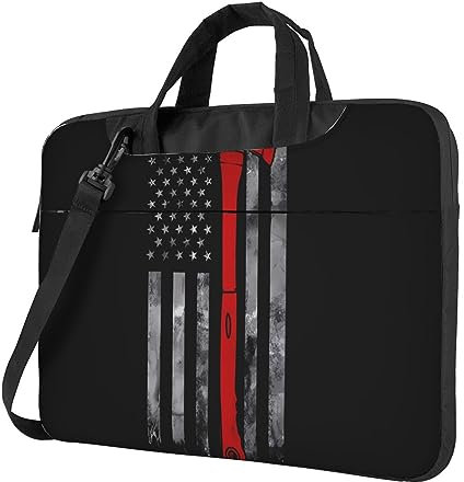 Broleo Laptoptasche, Motiv: Feuerwehr-Axt, rote Linie, Oxford-Stoff, stilvoll und schützend, stoßfest, weiches Futter, Schwarz, 13 inch