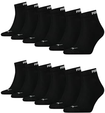 PUMA Unisex Quarter Socken Sneaker knöchelhoch für Damen Herren 12er Pack, Farbe:200 - black, Socken & Strümpfe:35-38
