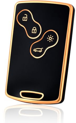 OFF WE GO Schlüsselhülle für Renault Autoschlüssel Hülle für Clio Scenic Espace Fluence Megane Duster Sandero Captur Twingo Koleos Kadjar Laguna Zoe TPU Auto Schlüssel Hülle Schlüsselbox, Schwarz Gold