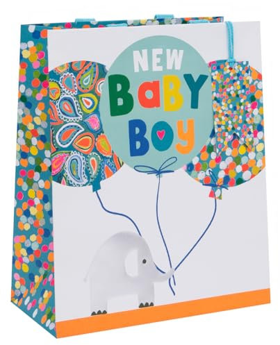 Glick Luxus-Geschenktüte, Neugeborene Baby Junge Große Blau Elefanten Geschenktüte, Feier Geschenktüte Willkommen New Baby Boy, 260 x 315 x 135 mm, Blau