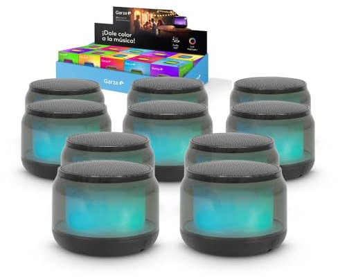 Garza - Pack 10 Altavoz Portátil Inalámbrico Bluetooth 5.1/ Micro SD con 15 Modos de luz LED Multicolor, Sonido 360º y Manos Libres