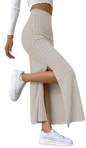 Europäische Amerikanische Grenze Frühling Sommer Taillierter Seitenschlitz Schmaler Strickrock Damen Hakama Röcke Damen Winter Bleistiftrock Hüftrock Sexy Lang Elegant (Beige, M)