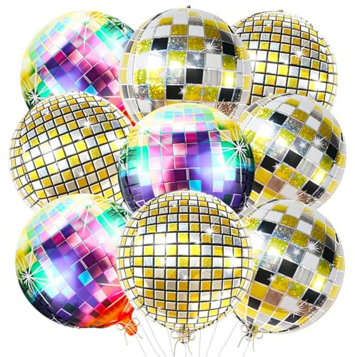 9 Stück Discokugel Luftballon, 22 Zoll 4D Disco Folienballons, Helium Ballon Discokugel für Disco Geburtstag Abschlussball Silvester Karneval 70er 80er 90er Party