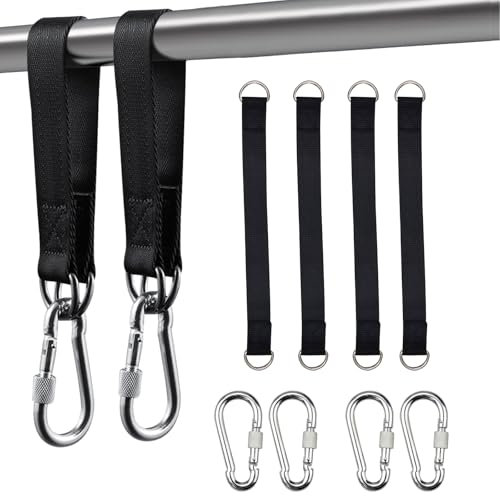 Rongxze 4 Pièces Sangle Hamac, Sangle Balancoire Suspendu avec Anneaux en D et Mousqueton Balancoire, 50cm x 2.5cm Fixation Hamac Arbre pour Hamac Arbre Extérieur Chaise Accessoires de Jeu
