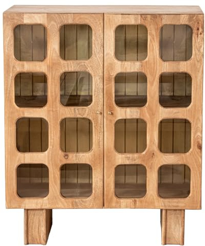 DRW Console d'entrée avec 2 Portes en Bois et Verre Naturel 110 x 42 x 92 cm, Fer et Pierre, Noir/Blanc, Medidas: 42x36x92 cm