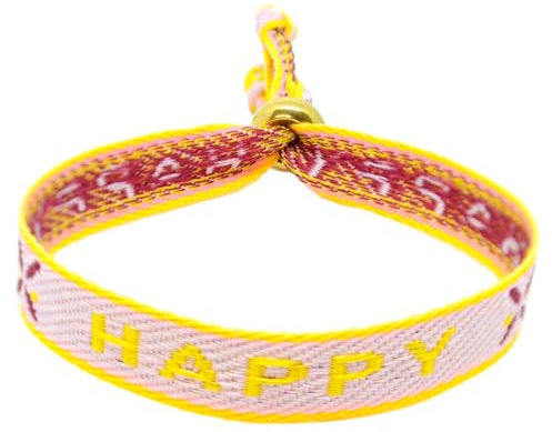 Selfmade Jewelry - Statement Festival Armband Stoff Armband Damen Stoffarmbänder in Pink für Festival Outfit Damen (HAPPY (Gelb-Rosa)