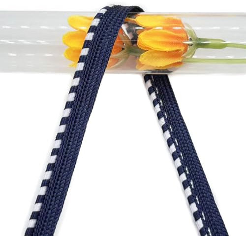 Yalulu 20 Yards Piping Cord for Sewing, 10mm Wide Upholstery Ribbon Cord Flanged Piping Trim Cushion Piping Sewing Braid Ribbon for Dress Costume Sewing, Home Textile Decoration (Navy Blue)