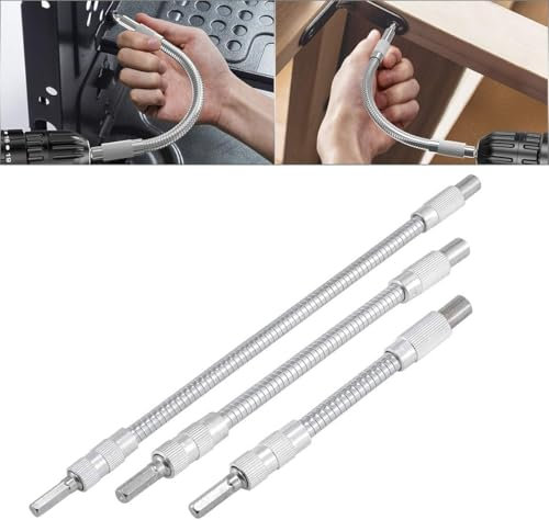 HOHXEN 3 Pièces Rallonge Embout Visseuse Flexible Arbre Pour Perceuse Tournevis - 150mm/200mm/300mm, Tournevis Magnétique à Tige Hexagonale de 6,35 mm (1/4 Pouce) à Usage Multiple
