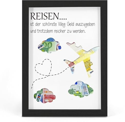 Geldgeschenk für Reise, Flitterwochen und Urlaub, Weltreise, Flugzeug Geschenk, Urlaubskasse Spardose, Geburtstag Geldgeschenk, Geldgeschenke Reisekasse für Freunde, Liebhaber Frauen, Männer, DIN A4