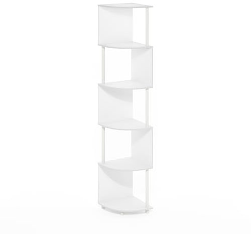 Furinno Econ 5-stufiges Zickzack-Eckregal-Bücherregal, Weiß/Weiß