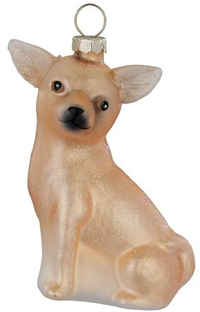 Christbaumschmuck Glas 8cm - Chihuahua Figur zum Aufhängen - handbemalt - Weihnachtsbaum Anhänger für Weihnachten - Christbaumanhänger & Weihnachtsbaumschmuck - Tiere Hund Beige
