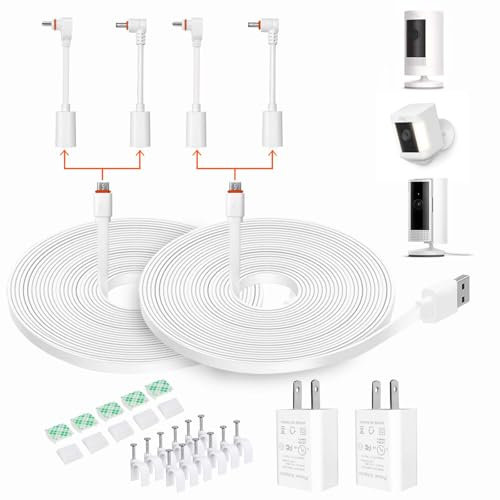 DIANMU 26FT Power Cable with Adapter for Ring Spotlight Cam Plus/Pro/Battery, Ring Stick Up Cam Battery/Pro (Battery), EufyCam 3C - Weatherproof Charging Cord and Charger for Ring Camera - 2 Pack