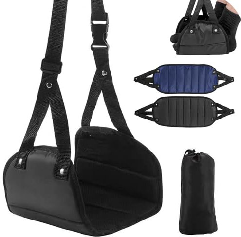 Lot de 2 repose-pieds d'avion, repose-pieds, hamac, portable, pour le bureau, le dortoir, l'avion, la détente (bleu, noir)