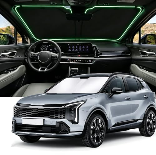 Parasol para parabrisas compatible con Kia Sportage 2023-2025, 4 capas, ajuste personalizado, plegable, protector de visera para ventana delantera, bloquea los rayos UV y mantiene tu coche fresco