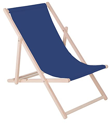 Muntel Klappstuhl Liegestuhl klappbar aus Massivholz, Sonnenliege für Garten, Balkon & Terrasse, Gartenstühle, Gartenliege wetterfest, Strandliege klappbar leicht, Strandstuhl, (Marineblau)