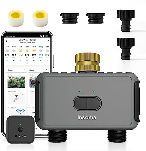 WiFi Water Timer for Garden Hose with Brass Inlet,Smart Hose Timer with WiFi Hub, APP & Voice Control,Up to 20 Watering Plans, 2-Zone Sprinkler Drip Irrigation System Controller for Yard Lawn Watering
