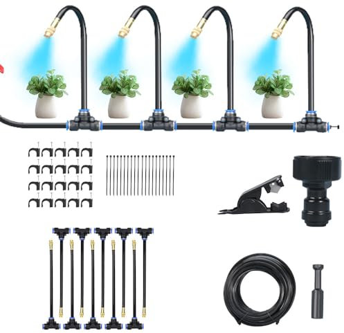 Irrigation System Kit, Automatic Drip Irrigation System, 360° Bendable Garden Irrigation Systems, Garden Watering System Adjustable Bendable Nozzle Copper Sprayer System for Garden (10m/32.9ft)