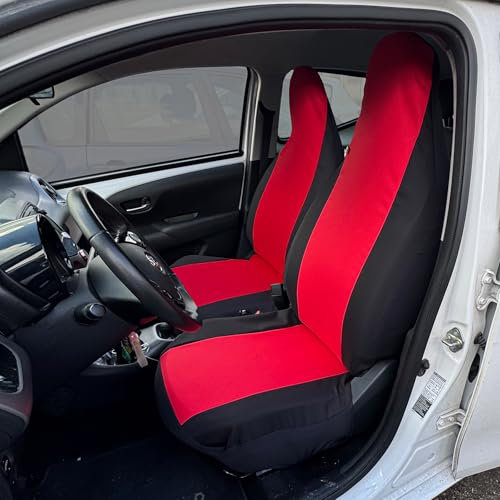 Rebeca Shop Autositzbezüge kompatibel für Aygo, Twingo, C1, 108, Zoe ab 2014, hergestellt in Italien, mit farbigem Mittelband, Polyestergewebe, Set Vordersitzbezüge (Rot/Schwarz)