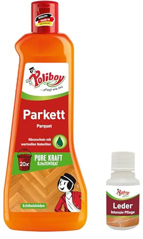 POLIBOY Parkett Reiniger - Pflegendes Reinigungsmittel für Holzböden - Reinigungskonzentrat mit natürlichem Avocadoöl - 1x 500 ml - inkl. Produktprobe - Made in Germany