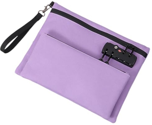 BYYLECL Money Bag with Combination Lock, 29x22cm Proof Bag with Lock for Cash, Waterproof Lockable Cash Bag with Zipper, Handle,Portable Certificates Organiser Purple