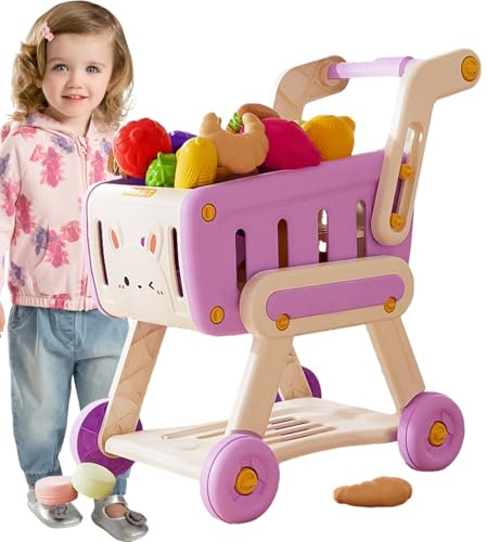 Einkaufstrolley für Spielzeug – langlebige Kunststoffkonstruktion, Lebensmittelartikel für Obst und Gemüse, Küchenausstattung für Spielhaus, Lernkomponente mit