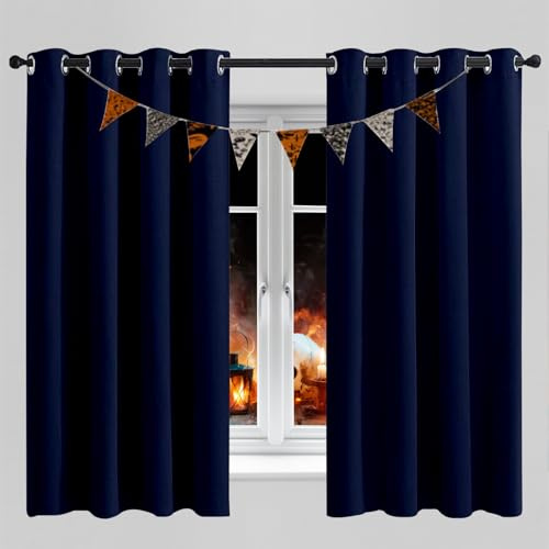 LONGCAO Verdunklungsvorhänge Gardinen 80 x 80 cm Blickdichte Gardine mit Ösen Wohnzimmer Thermogardine Blickdicht Curtains for Living für Wohnzimmer Schlafzimmer, Dunkelblau