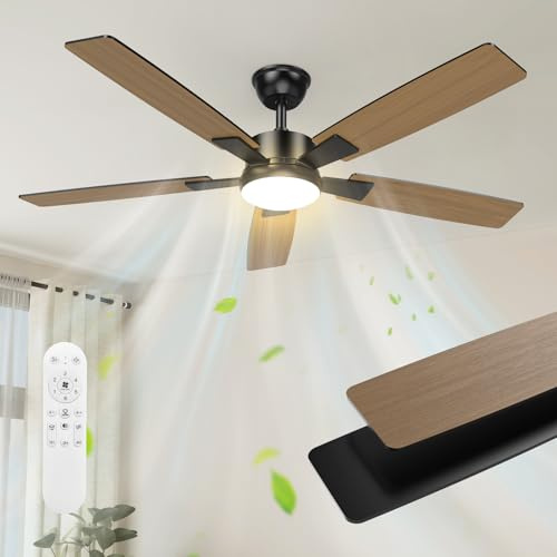 Mefine 2 Colori Pale Reversibili Ventilatore da Soffitto con Luce, 132cm Silenzioso Lampadario con Ventilatore da Soffitto Grande con Telecomando per Soggiorno, Lamera da Letto, Gazebo Esterno