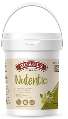 Borges Professional - Crema de Pistacho Nutentic 15%,1kg | Sin Gluten, Sin Lactosa, Vegana, Baja en Azúcares, Sin Aceites Tropicales para Repostería