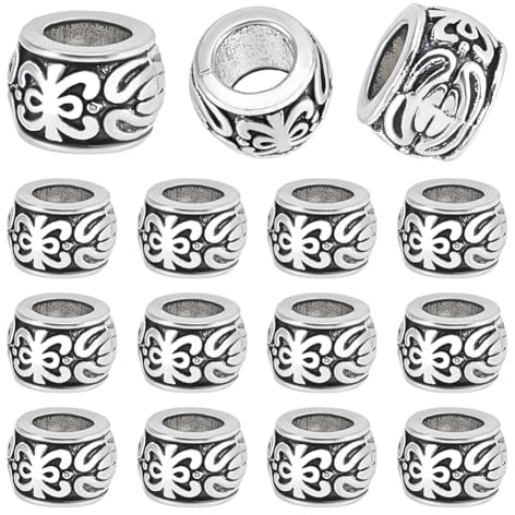 HOBBIESAY 1 Box 150Pcs 4mm Large Hole Spacer Beads European Bead Tibetan Style Barrel Beads Lanyard Bead for Bracelet Necklace Jewelry Making Supplies Antique Silver