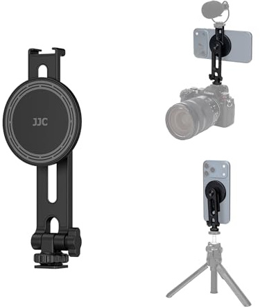 JJC Soporte magnético para trípode de teléfono para iPhone 17, 16, 15, 14, 13 Pro Max Min, inclinación de 180°, portátil, seguro, soporte para cámara con zapata fría y tornillo de 1/4 pulgadas para