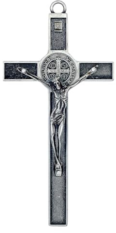 HOBBIESAY 1PCS Crucifix Wall Cross 7.6 * 3.7 Inch Sliver Metal Cross Hanging Decoration Crucifix Wall Mounted Ornament Metal Art Enamel Crosses for Church Christian Home Room Decor