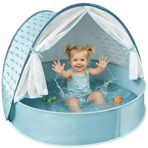 Strandmuschel Pop-Up Baby & Kinder - Baby Strandzelt mit Pool (Blau)