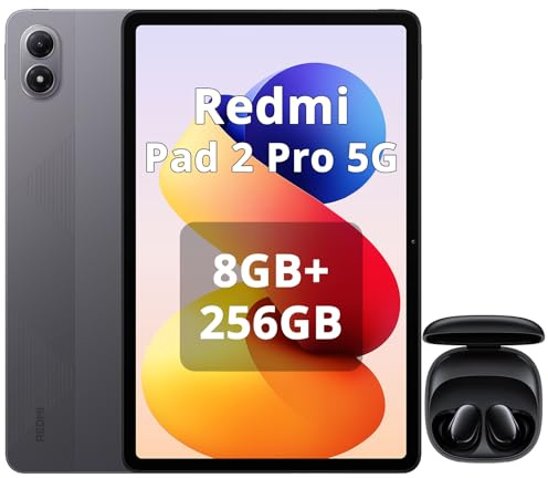XIAOMI Redmi Pad 2 Pro 5G 8 GB + 256 GB, Pantalla de 12,1 2.5K 120 Hz con Protección Ocular, Batería de Gran Capacidad de 12000mAh, Snapdragon 7s Gen 4, eSIM, Color Gris, Incluye Auriculares Negros