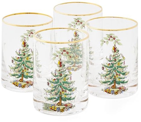 Spode Christmas Tree- 14 Oz Glasses with Gold Rims (Set of 4) (Clear,4 Count (Pack of 1))