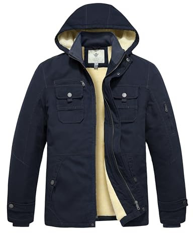 WenVen Homme Veste à Capuche en Coton Classique Manteau Chaud Polaire Parka d'Extérieur d'hiver Veste Militaire Coupe-Vent Mi-Long Décontracté Bleu Marine XL