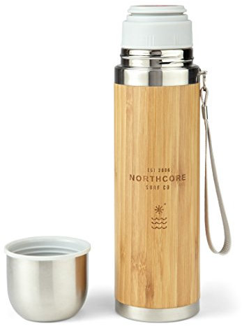 Northcore Surfing and Watersports Accessories - Bamboo & Stainless Steel Flask With Mug 360ml - Real bamboo