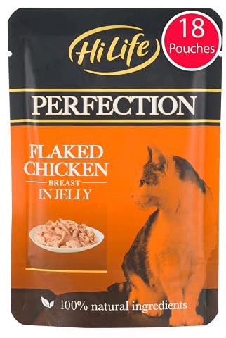 HILIFE Perfection Flaked Chicken Breast in Jelly Cat Food Pouches, 18 x 70 g