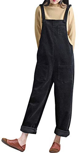 Bigassets Donna Inverno Autunno Vintage Tuta Senza maniche Salopette Style 2 Black