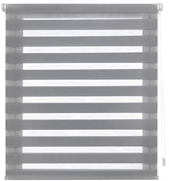 Blindecor - Indus NO TOOLS REQUIRED. Double layered roller blind, Night and Day. Silver grey. 107x180 cm (width x length)