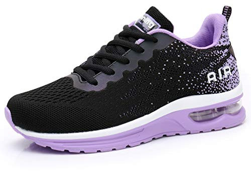 AFFINEST Damen Laufschuhe Sportschuhe Air Atmungsaktiv Turnschuhe rutschfest Leichte Schuhe Stoßfest Outdoor Mesh Sneaker Schwarz lila 36