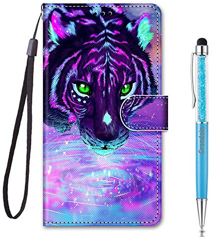 Grandoin Coque pour Xiaomi Redmi Note 9S / Note 9 Pro, Mode Créatif Effet Bookstyle Désign with Card Slots Holders [Color Printing] Bookstyle Wallet Case for Redmi Note 9S / Note 9 Pro (Tigre Violet)